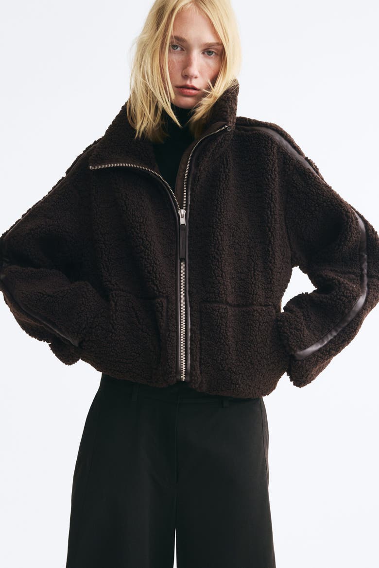 Oversized Teddy Fleece Jacket, Alternate, color, Dark brown
