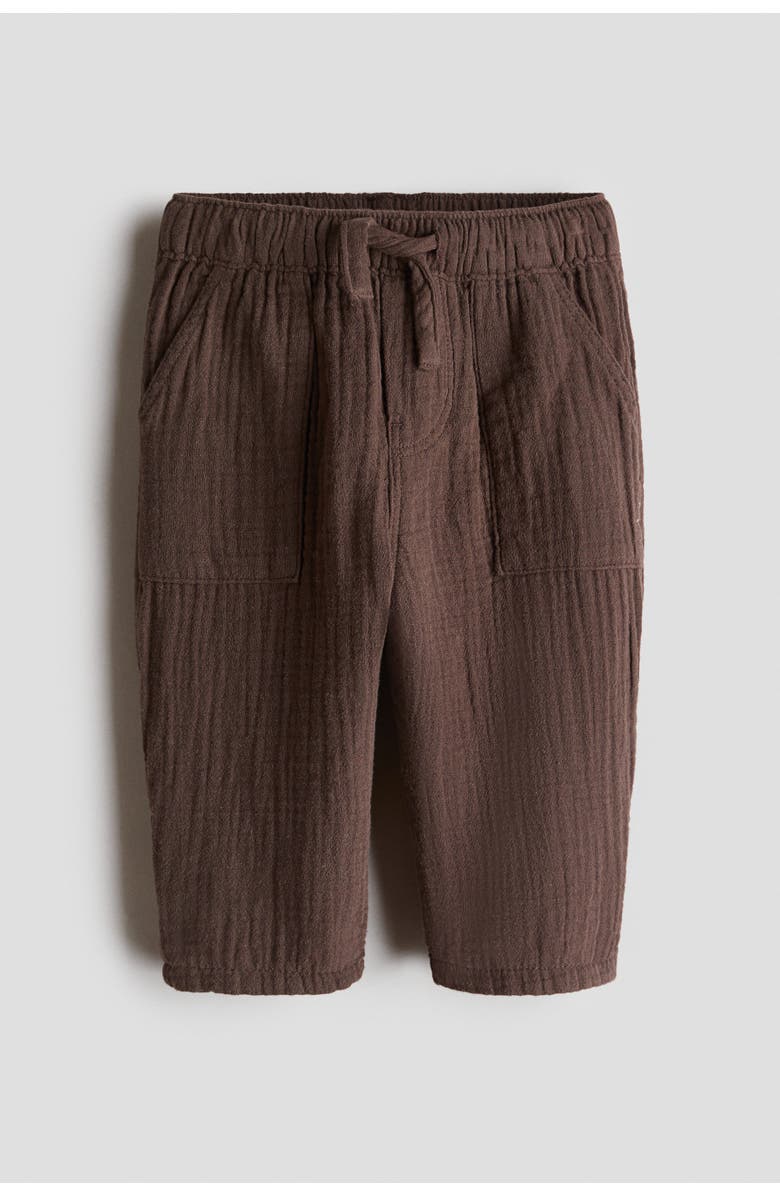 H&M Cotton Muslin Trousers, Main, color, Dark Brown