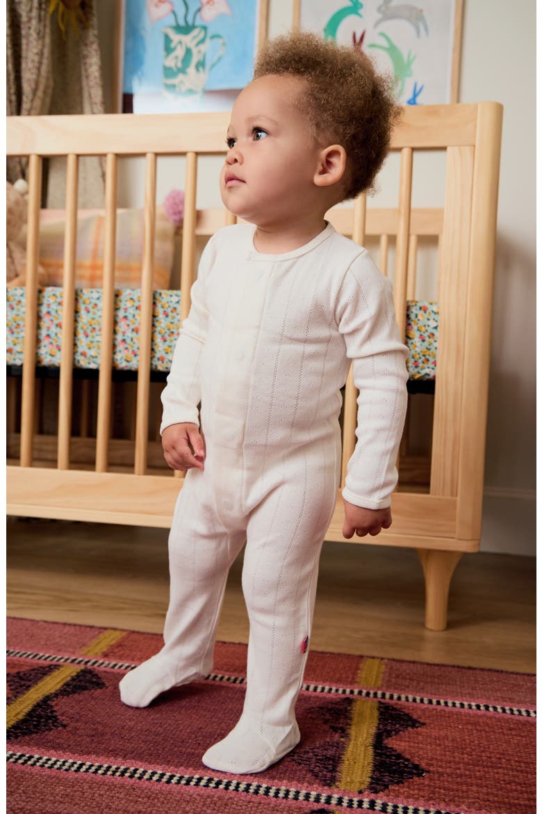 Love Lines Pointelle Magnetic Organic Cotton Footie, Alternate, color, WHITE