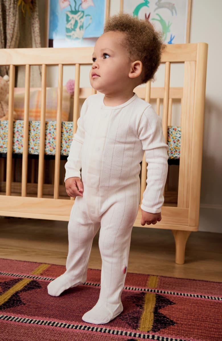 Magnetic Me Love Lines Pointelle Magnetic Organic Cotton Footie, Alternate, color, White