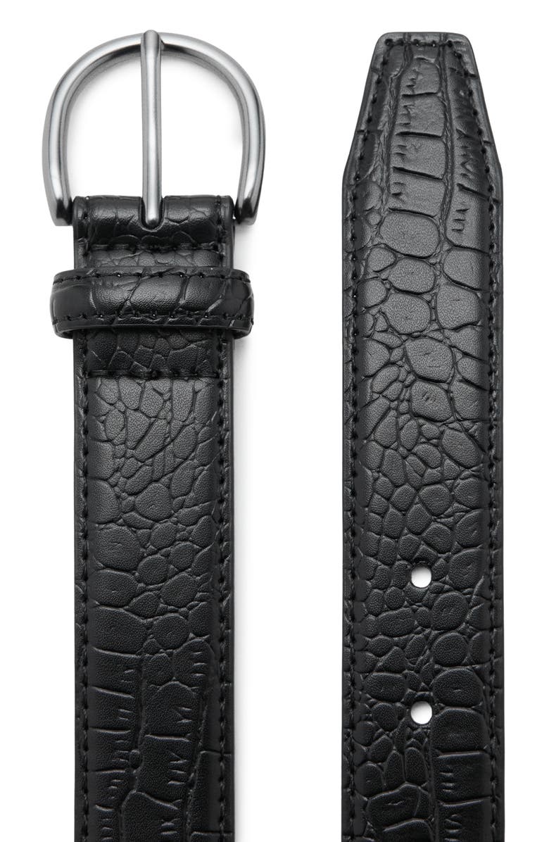 MANGO Croc Embossed Leather Belt, Alternate, color, Black