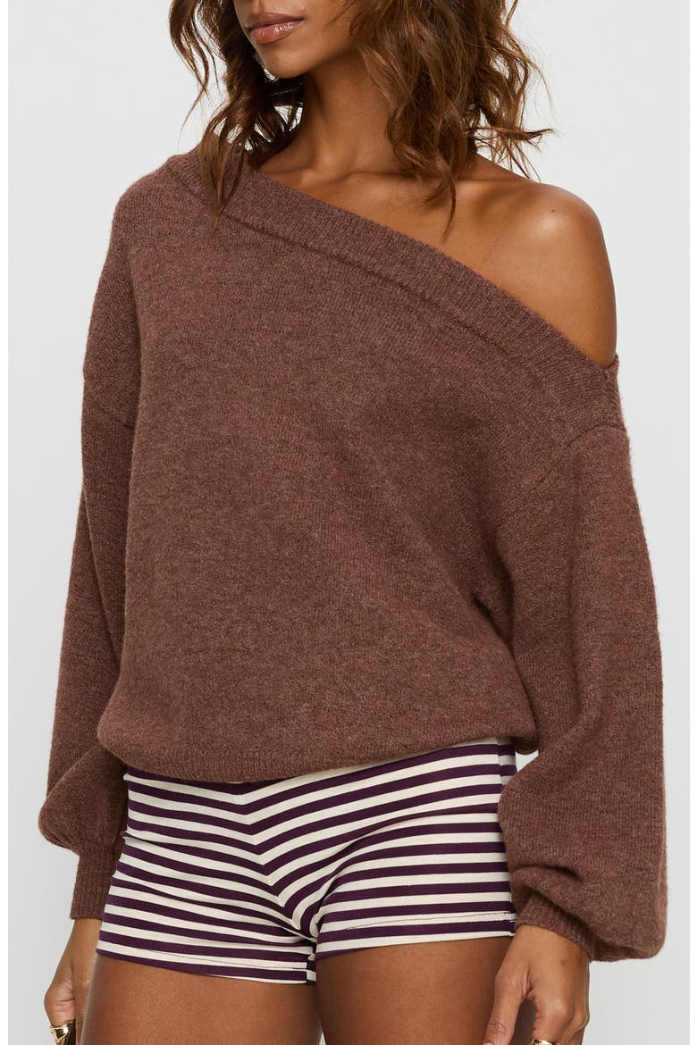 Noble One-Shoulder Sweater, Alternate, color, CHOCOLATE