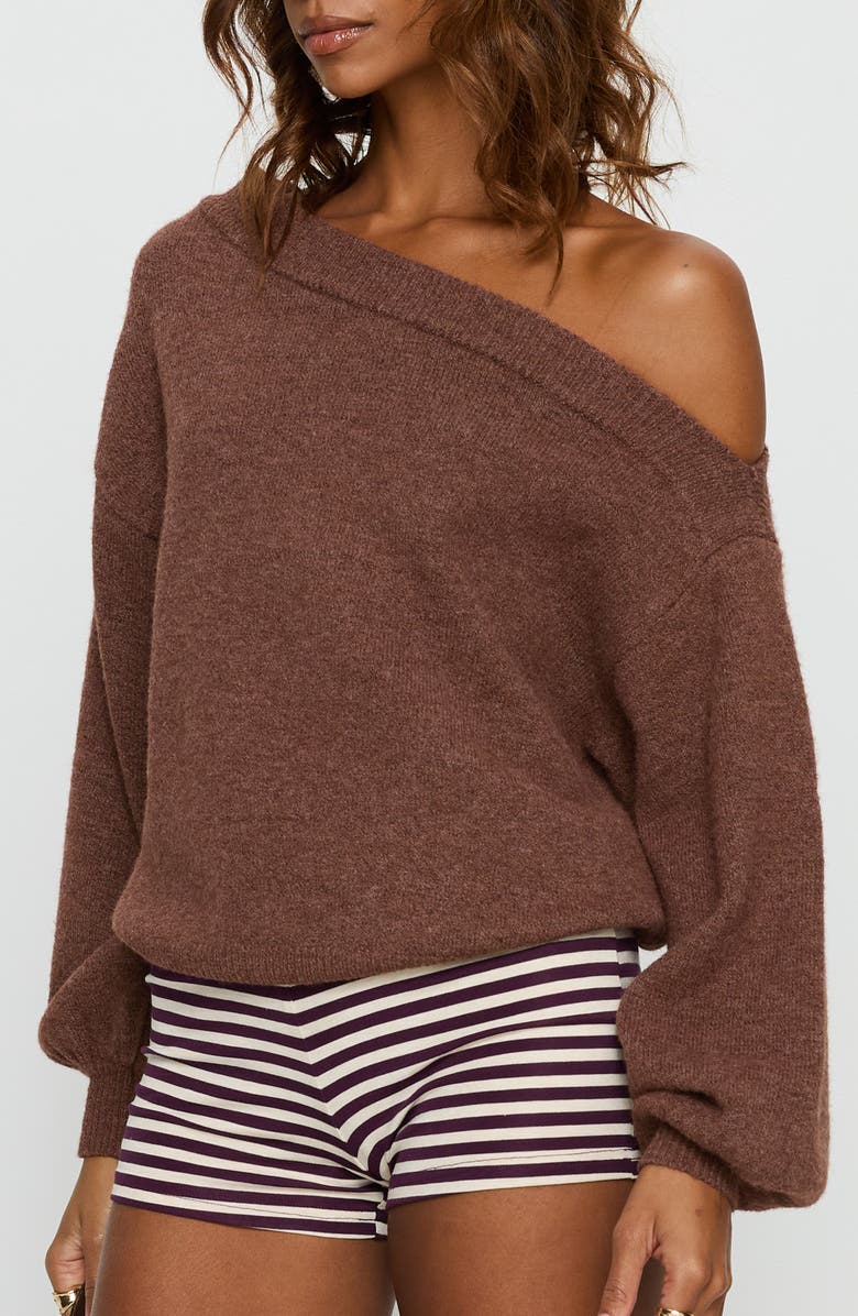 Princess Polly Noble One-Shoulder Sweater, Alternate, color, Chocolate