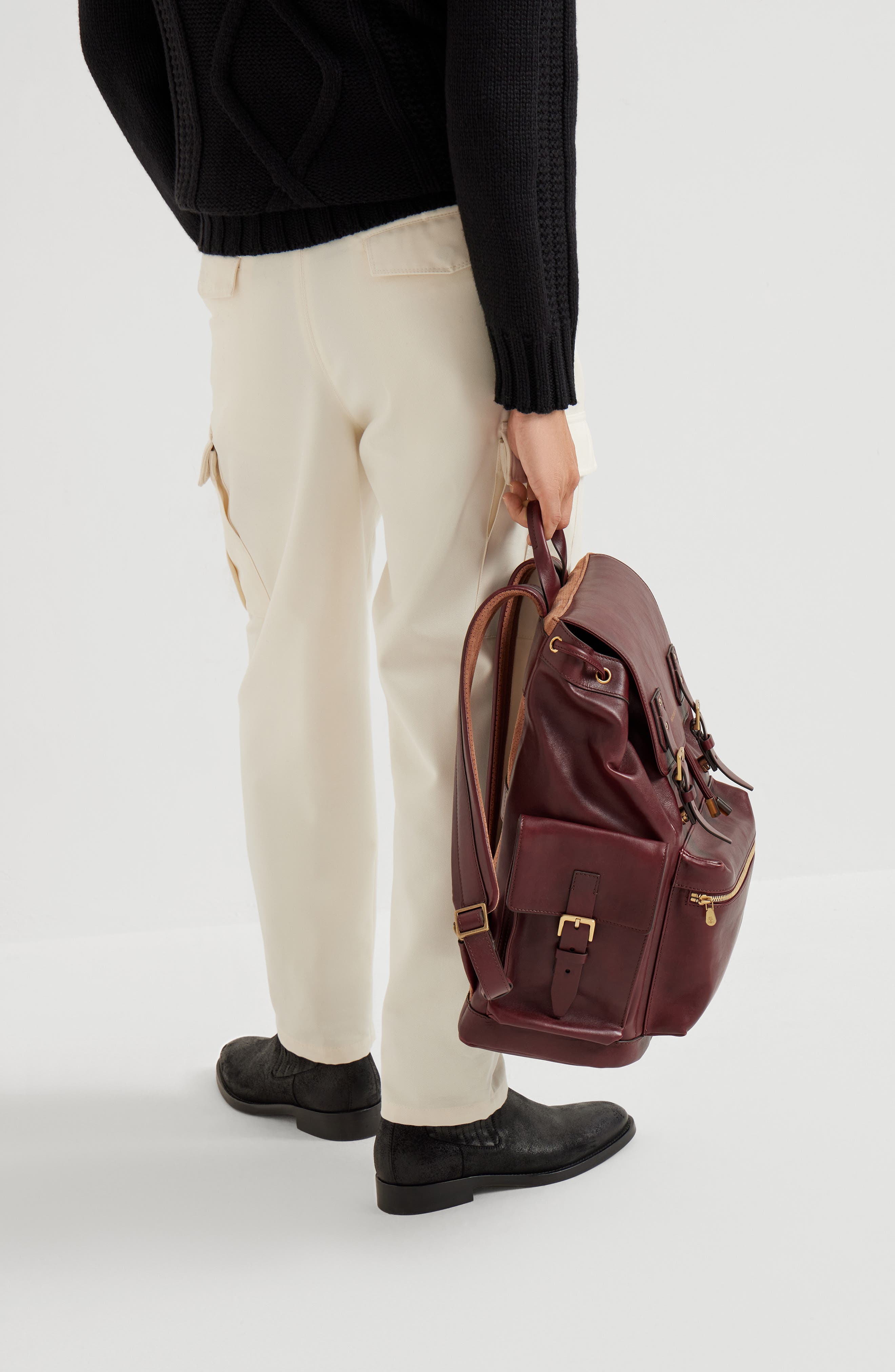 Brunello Cucinelli Calfskin backpack, Alternate, color, Burgundy