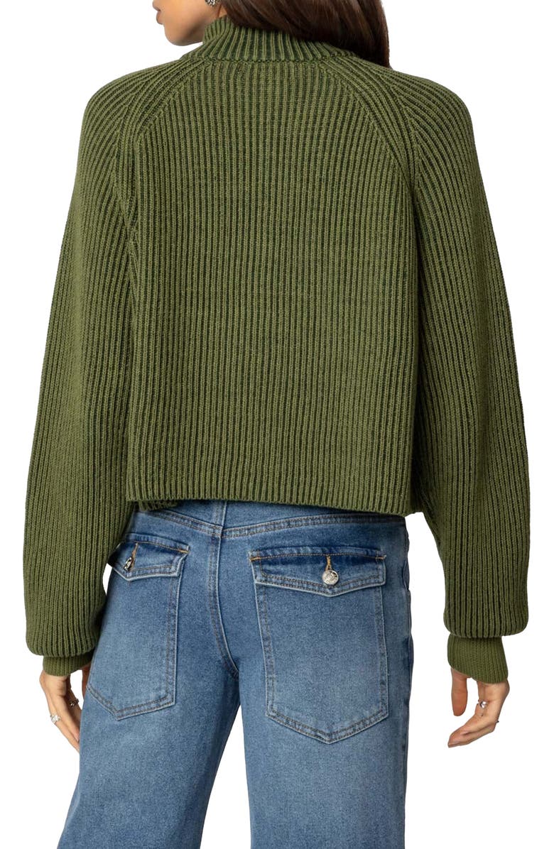 EDIKTED Rib Stitch Quarter Zip Sweater, Alternate, color, Olive