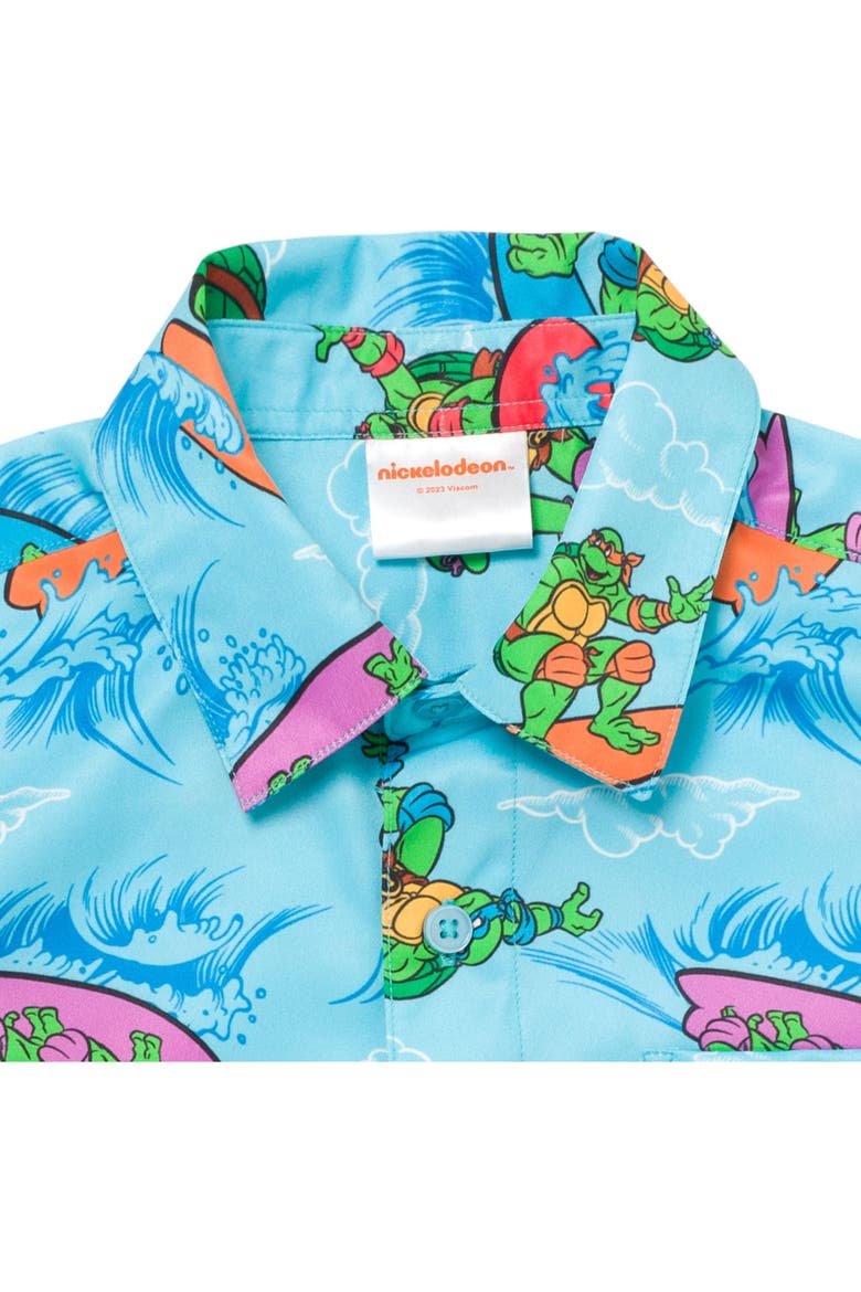Hawaiian Short Sleeve Button Down Shirt, Alternate, color, TMNT Light Blue