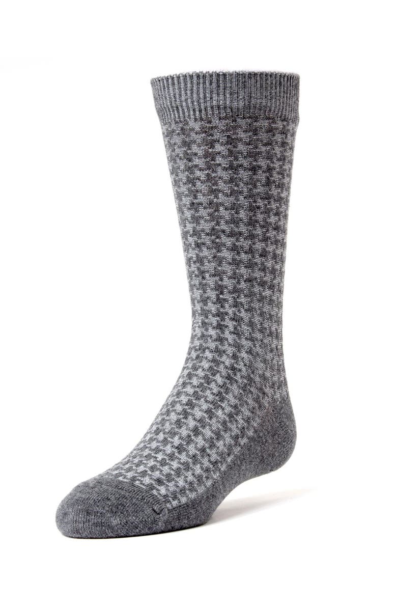 MeMoi Houndstooth Mercerized Dress Socks, Main, color, Charcoal