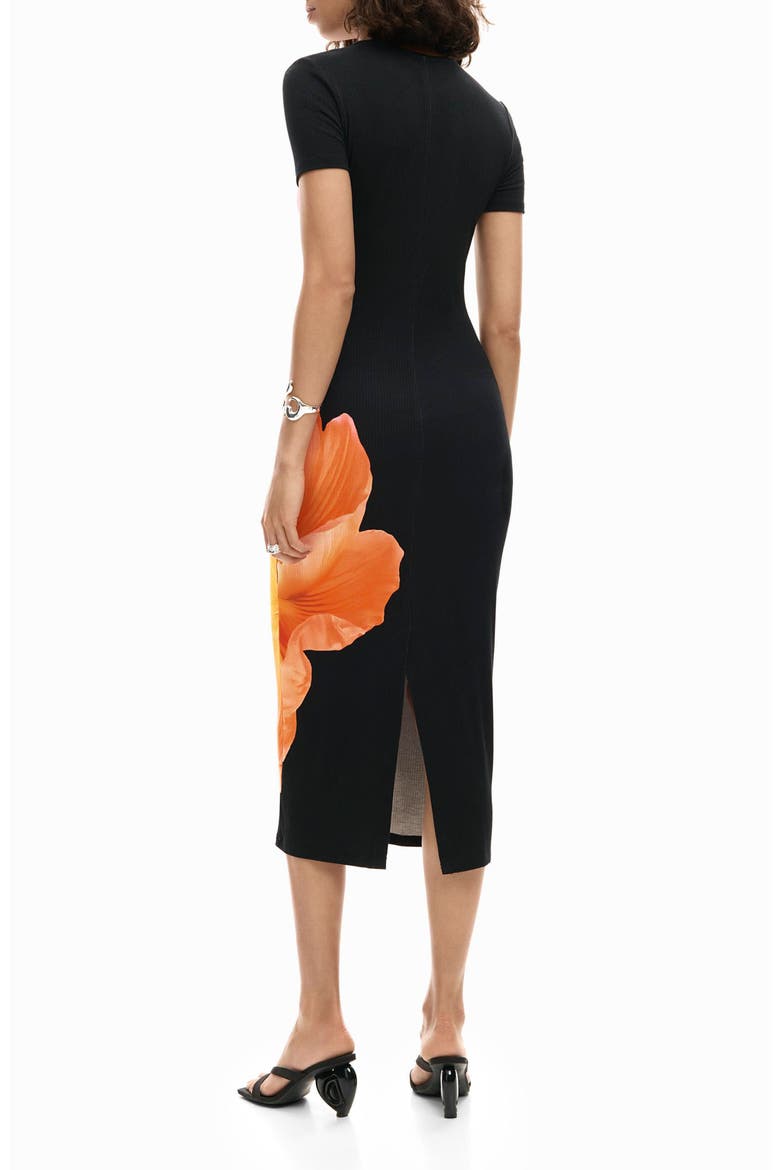 Floral Midi Dress, Alternate, color, BLACK