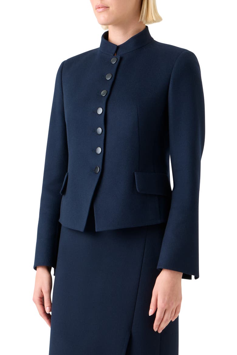 Fitted Virgin Wool Flannel Jacket, Alternate, color, NAVY
