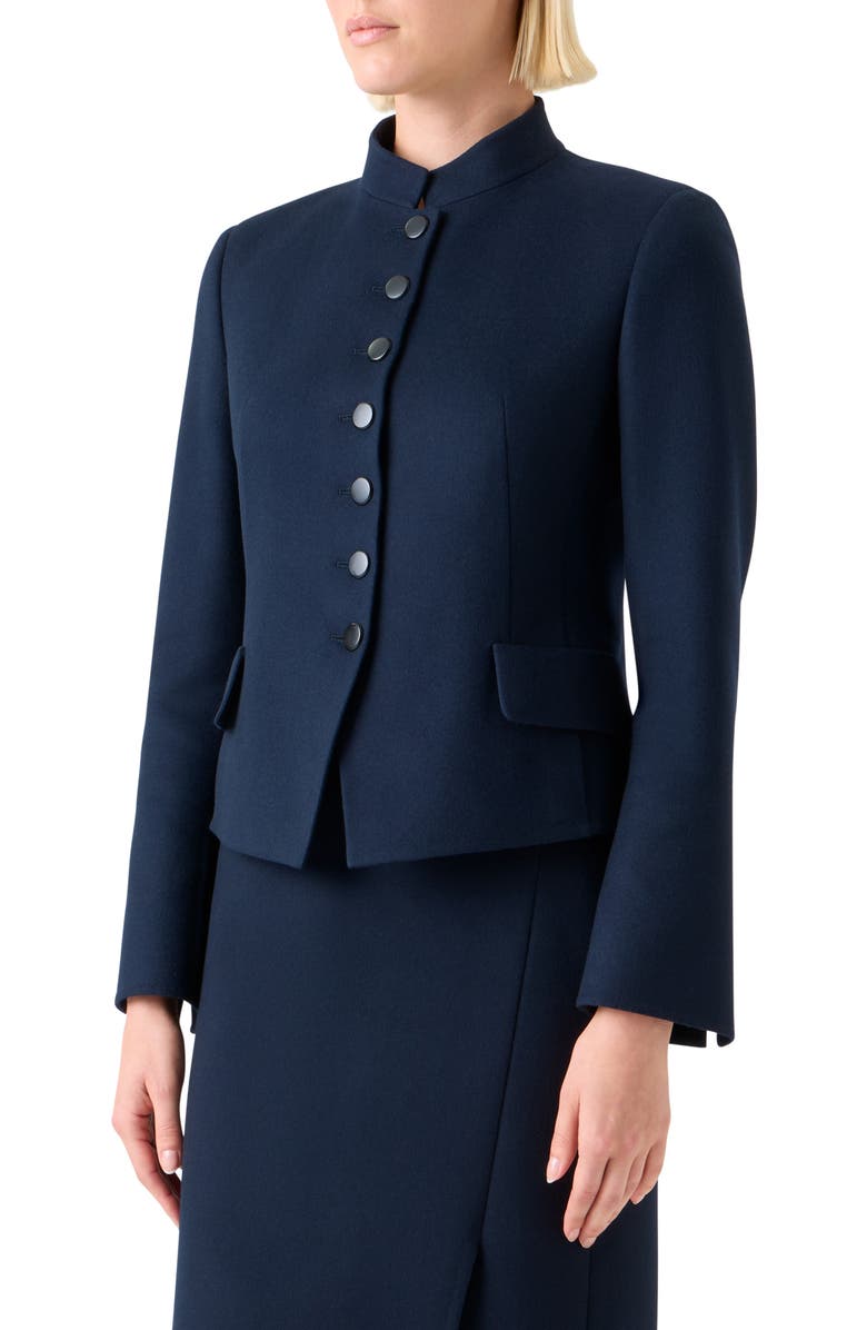 Akris Fitted Virgin Wool Flannel Jacket, Alternate, color, Navy