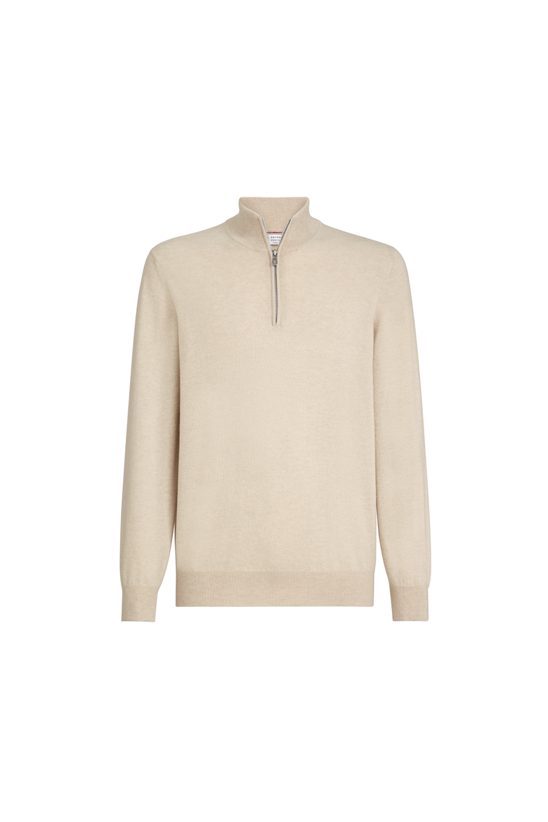 Cashmere sweater with half zip, Alternate, color, Sand