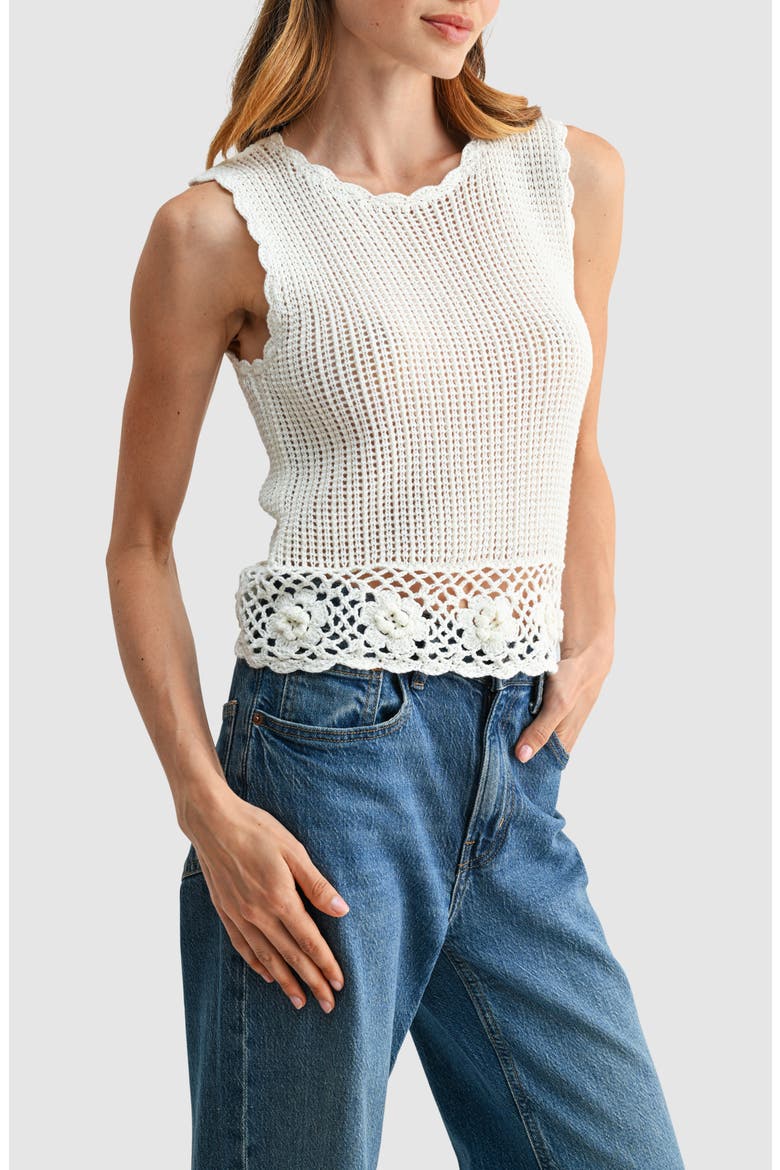 3D Flower Hem Open Stitch Tank, Alternate, color, IVORY
