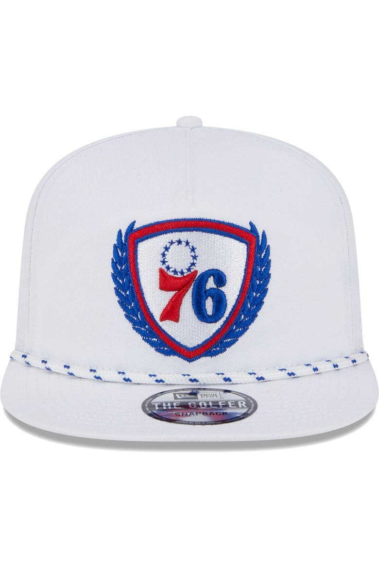 Men's New Era  White Philadelphia 76ers The Golfer Crest Snapback Hat, Alternate, color, White