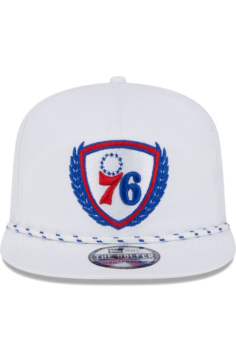 New Era Men's New Era White Philadelphia 76ers The Golfer Crest Snapback Hat, Alternate, color,