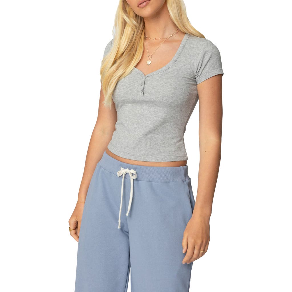 Shop Edikted Katerina Henley Crop Top In Gray-melange
