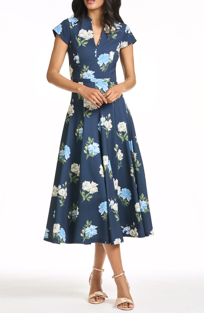 Sachin & Babi Jasmeen Floral Midi Dress, Main, color, Maritime Corsage