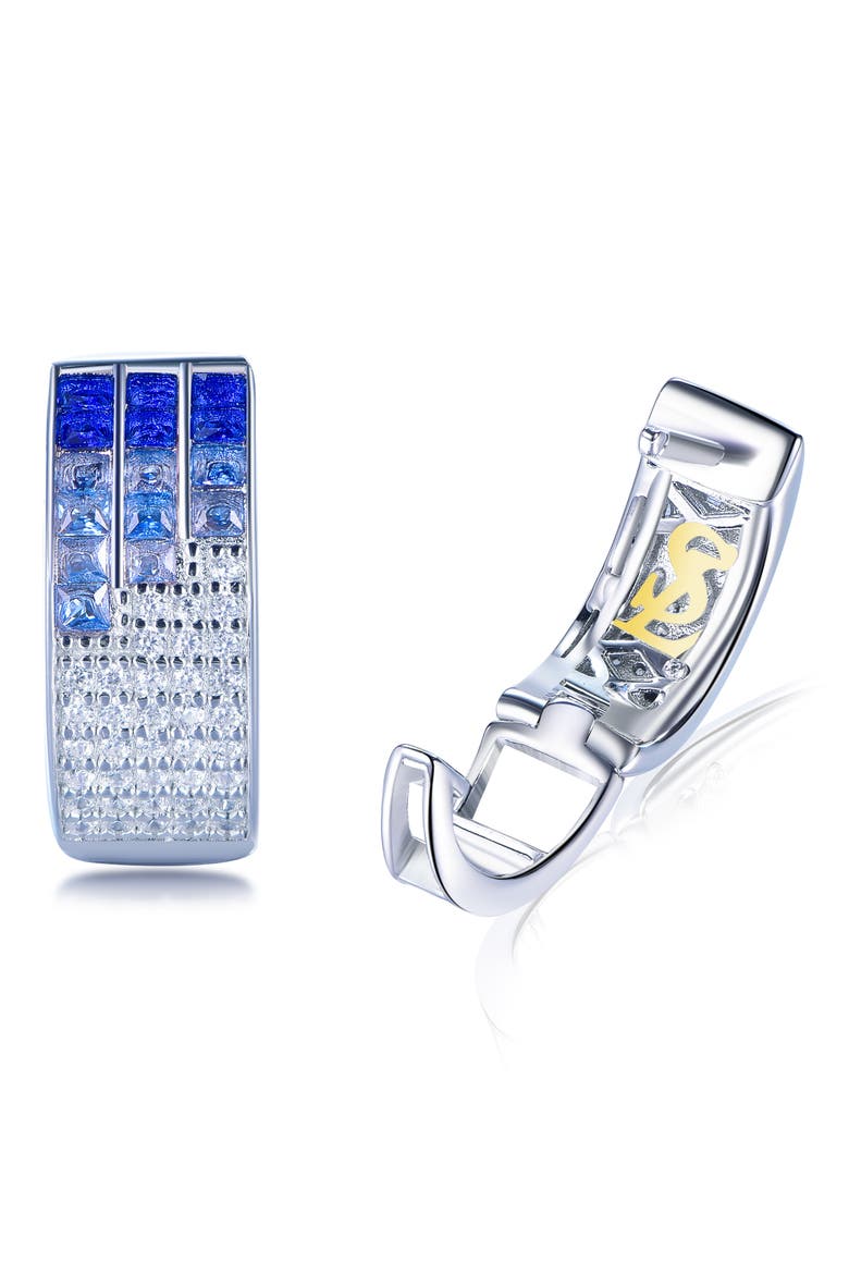 Cubic Zirconia Huggie Hoop Earrings, Alternate, color, BLUE