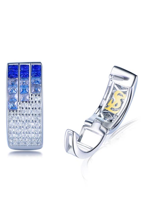 Suzy Levian Sterling Silver Invisible Set Blue White Cubic Zirconia Huggie Earrings
