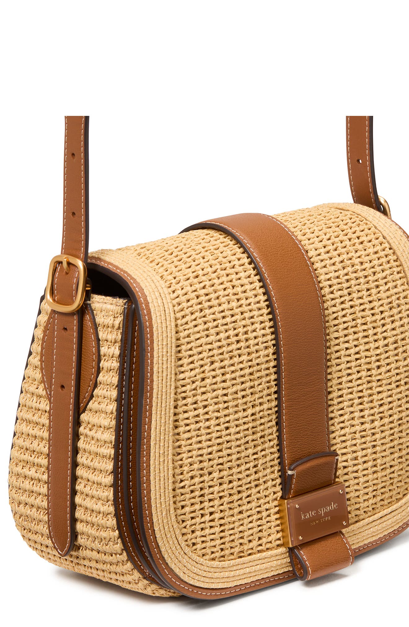 Kate Spade New York medium noveau straw saddle crossbody bag, Alternate, color, 