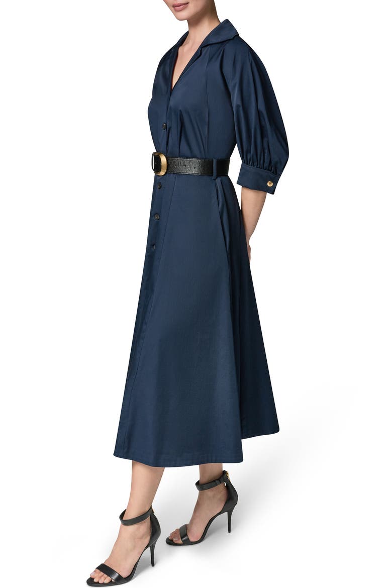 Belted Stretch Cotton Midi Shirtdress, Alternate, color, NIGHT SKY