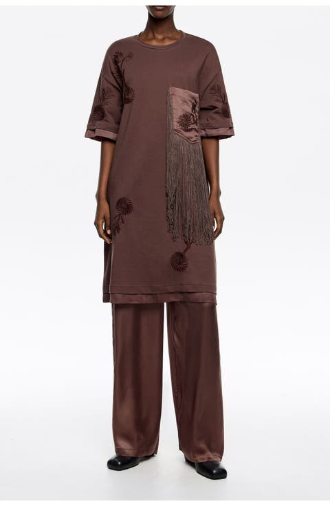 Short Embroidered Fringed Dress