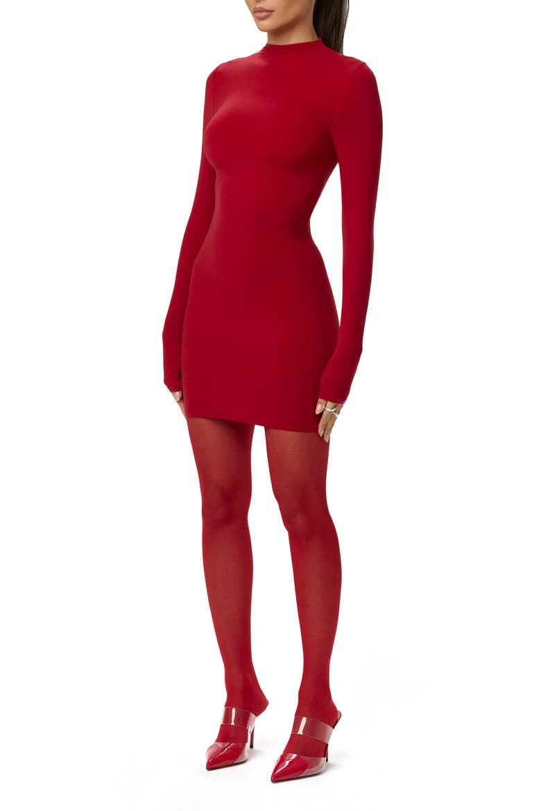 Long Sleeve Mock Neck Minidress, Alternate, color, RUBY RED