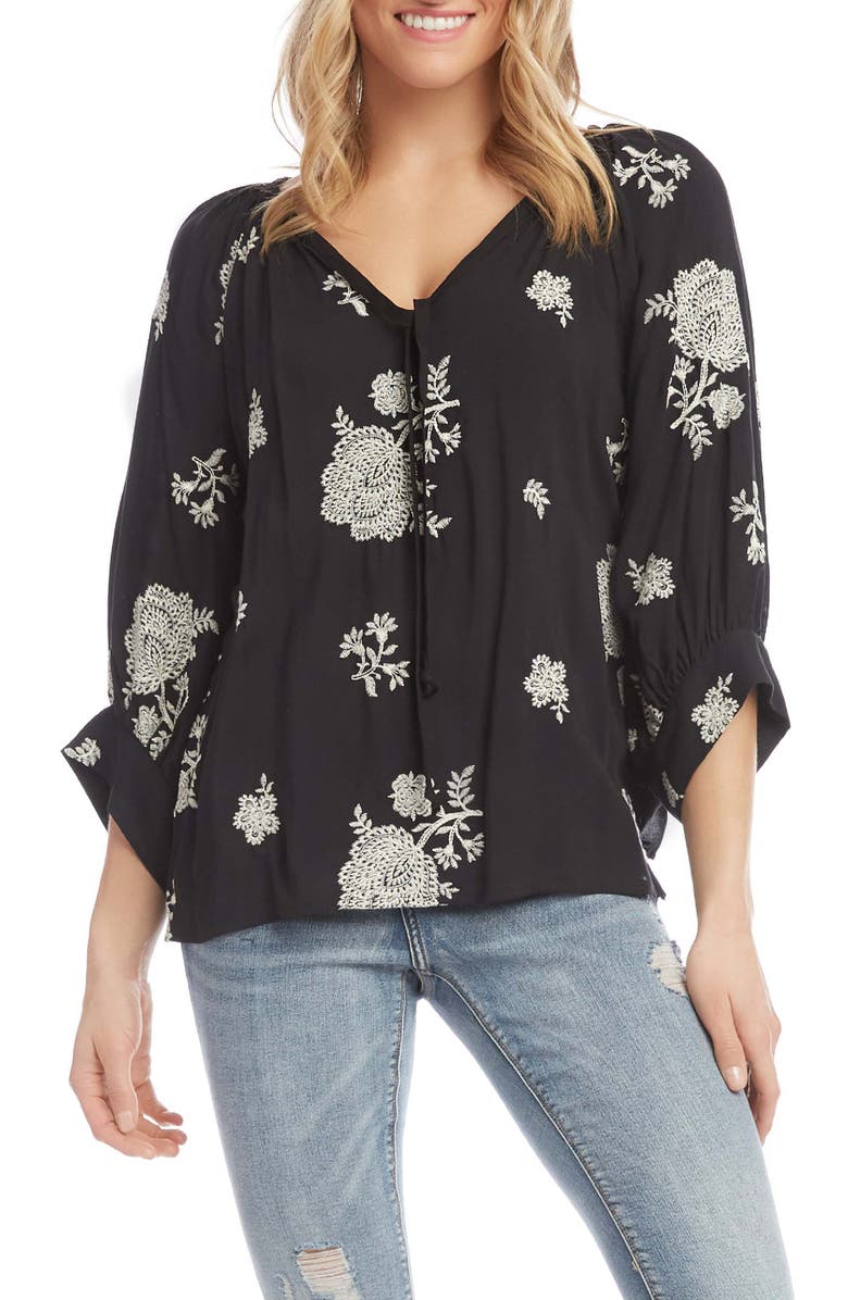 Karen Kane Embroidered Blouson Sleeve Top, Main, color,