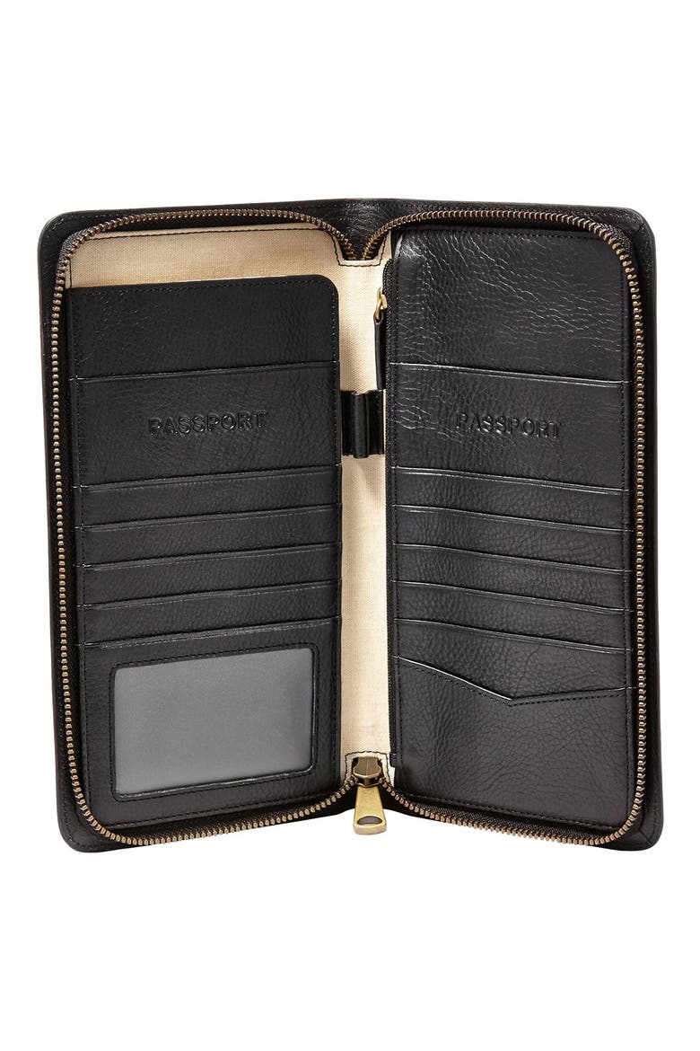 Leather Zip Passport Case, Alternate, color, BLACK