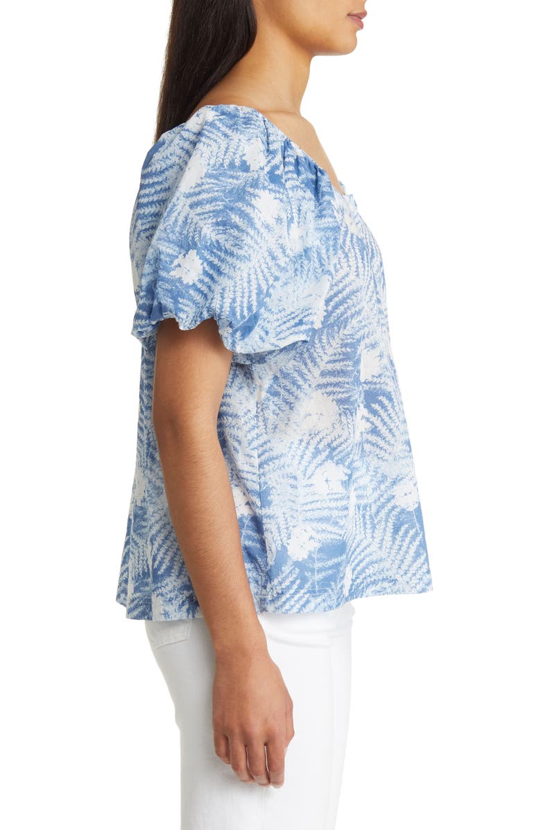 Caslon<sup>®</sup> Print Puff Sleeve Organic Cotton Top, Alternate, color, Blue Moonlight Floral Ferns