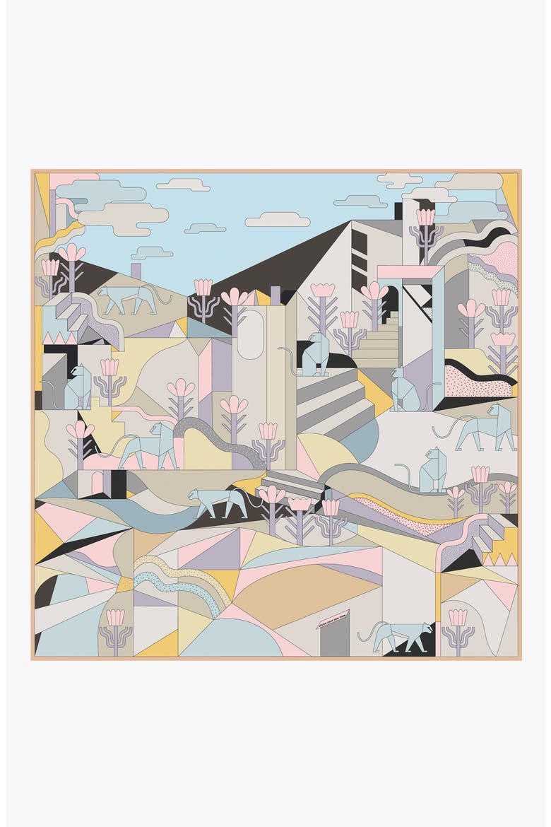 Double Sided Silk Scarf Of Jungle Puzzle, Main, color, Blue