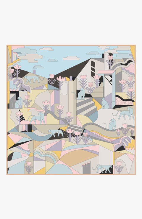 Double Sided Silk Scarf Of Jungle Puzzle