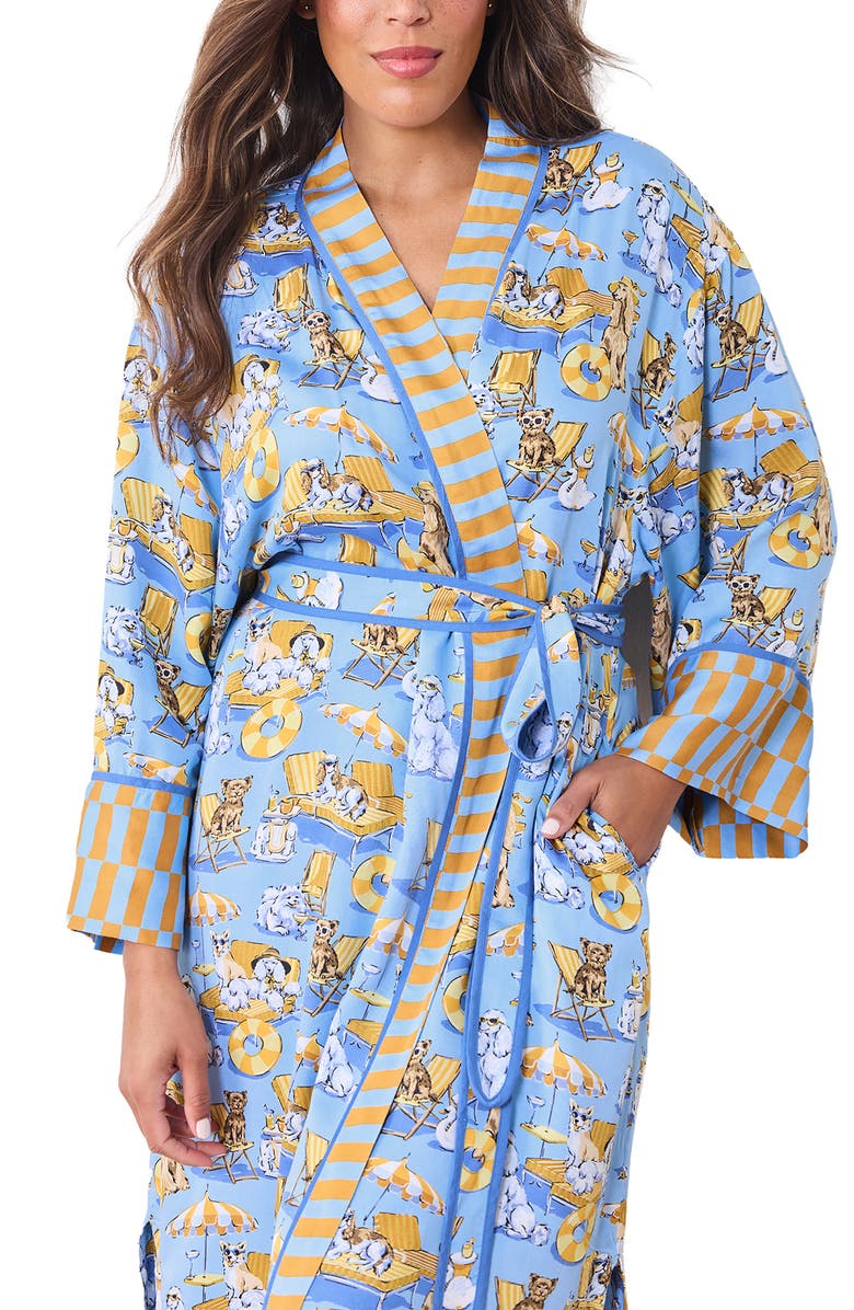 Printfresh Satin Robe, Alternate, color, Cerulean Splash