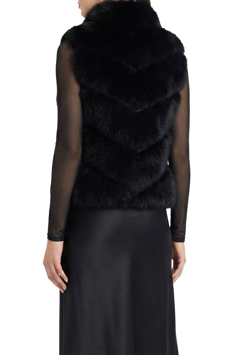 Fur-Free Silver Fox (Faux Fur) Chevron Short Vest, Alternate, color, BLACK