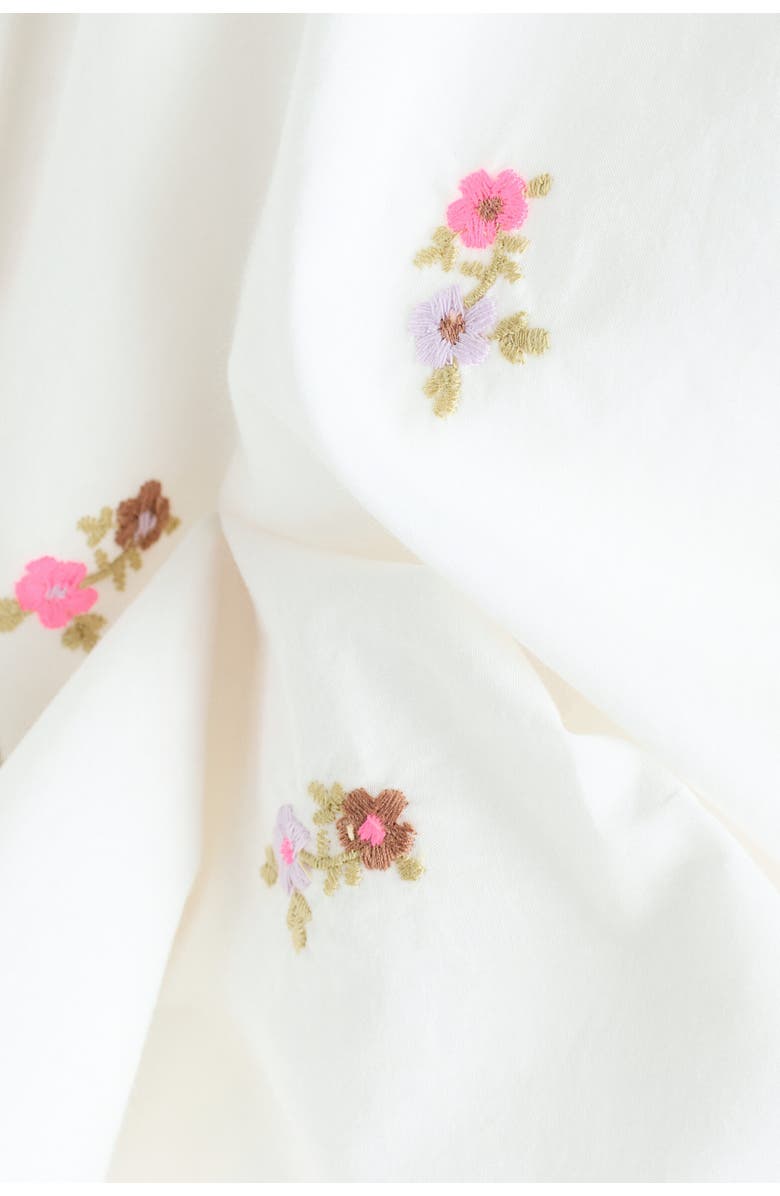 H&M Embroidery-detail Cotton Trousers, Alternate, color, White/Floral
