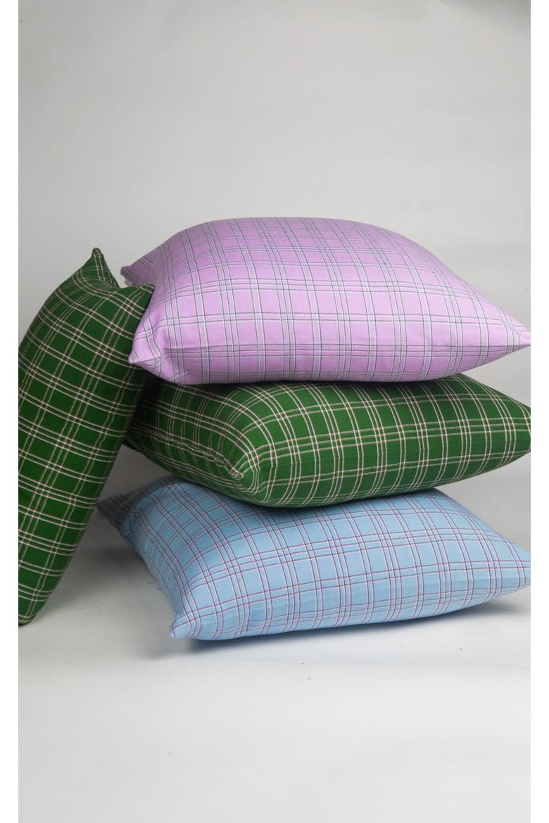 Chiapas Plaid Handwoven Cotton Lumbar Throw Pillow, Alternate, color, Light Blue Plaid