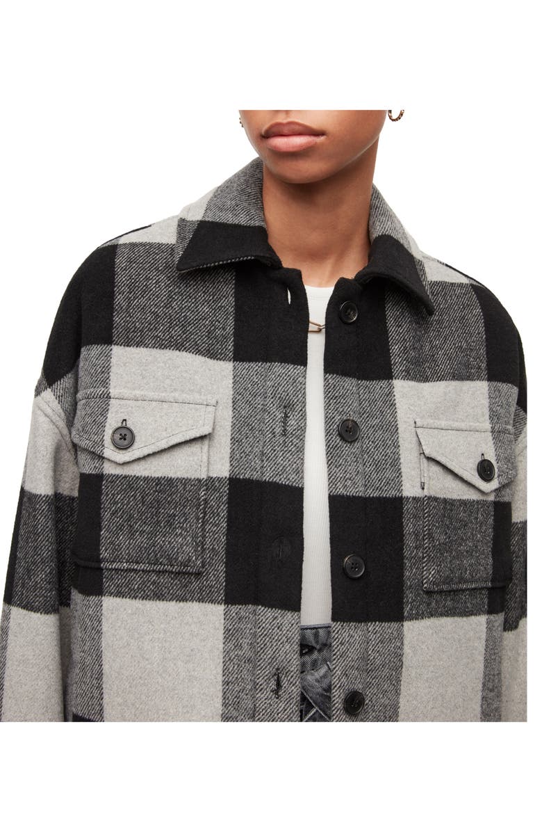 AllSaints Luella Check Oversize Shirt Jacket, Alternate, color, Black/ Cloud Burst