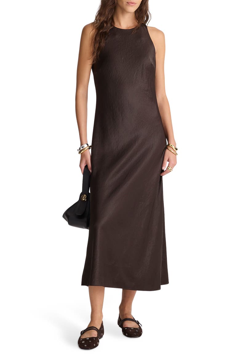 Sleeveless Satin Midi Dress, Main, color, BLACK WALNUT
