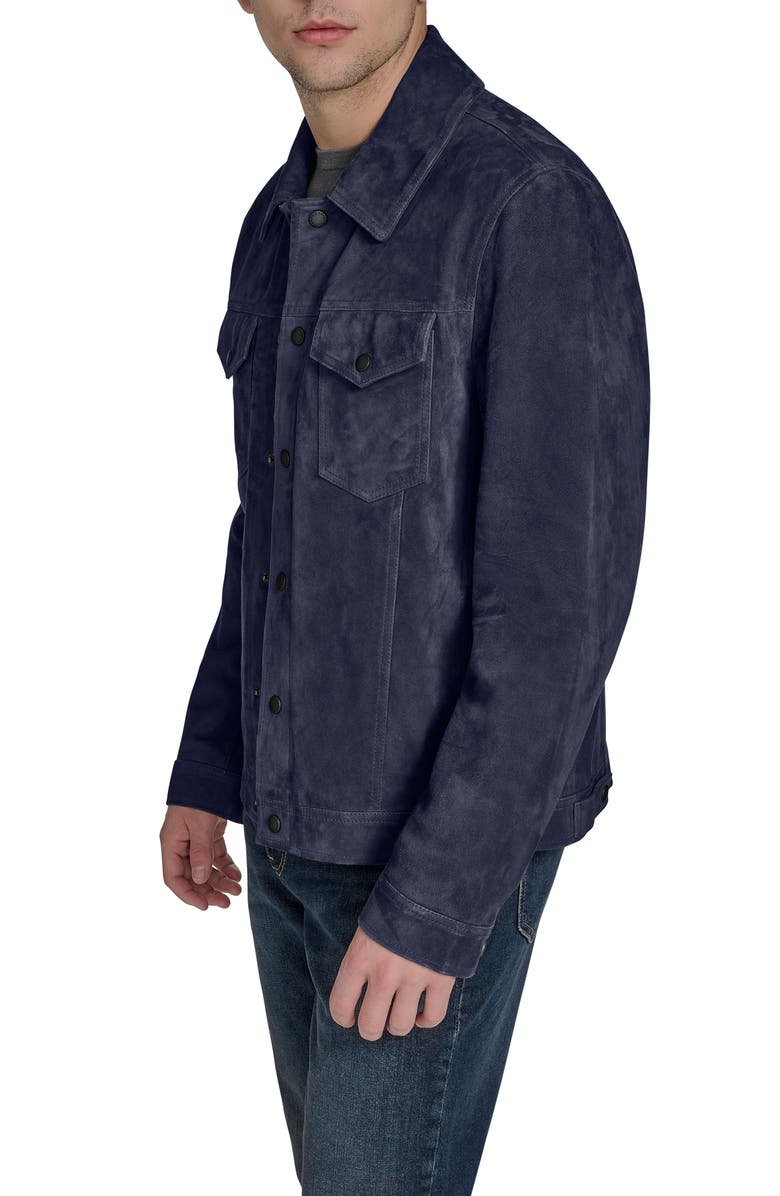 Cole Haan Suede Trucker Jacket, Alternate, color, Navy