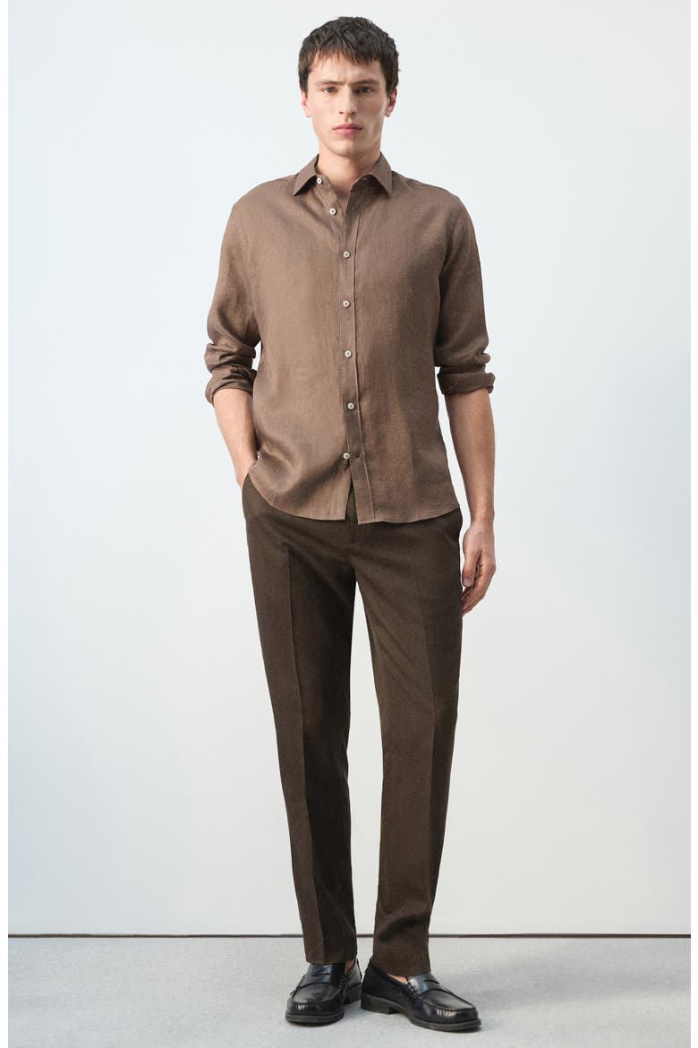 x Casper Ruud Regular Fit Linen Button-Up Shirt, Alternate, color, CHOCOLATE