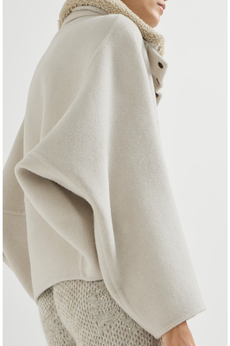 Hand-crafted outerwear jacket in virgin wool and cashmere double cloth with detachable shearling insert, Alternate, color, Ivory