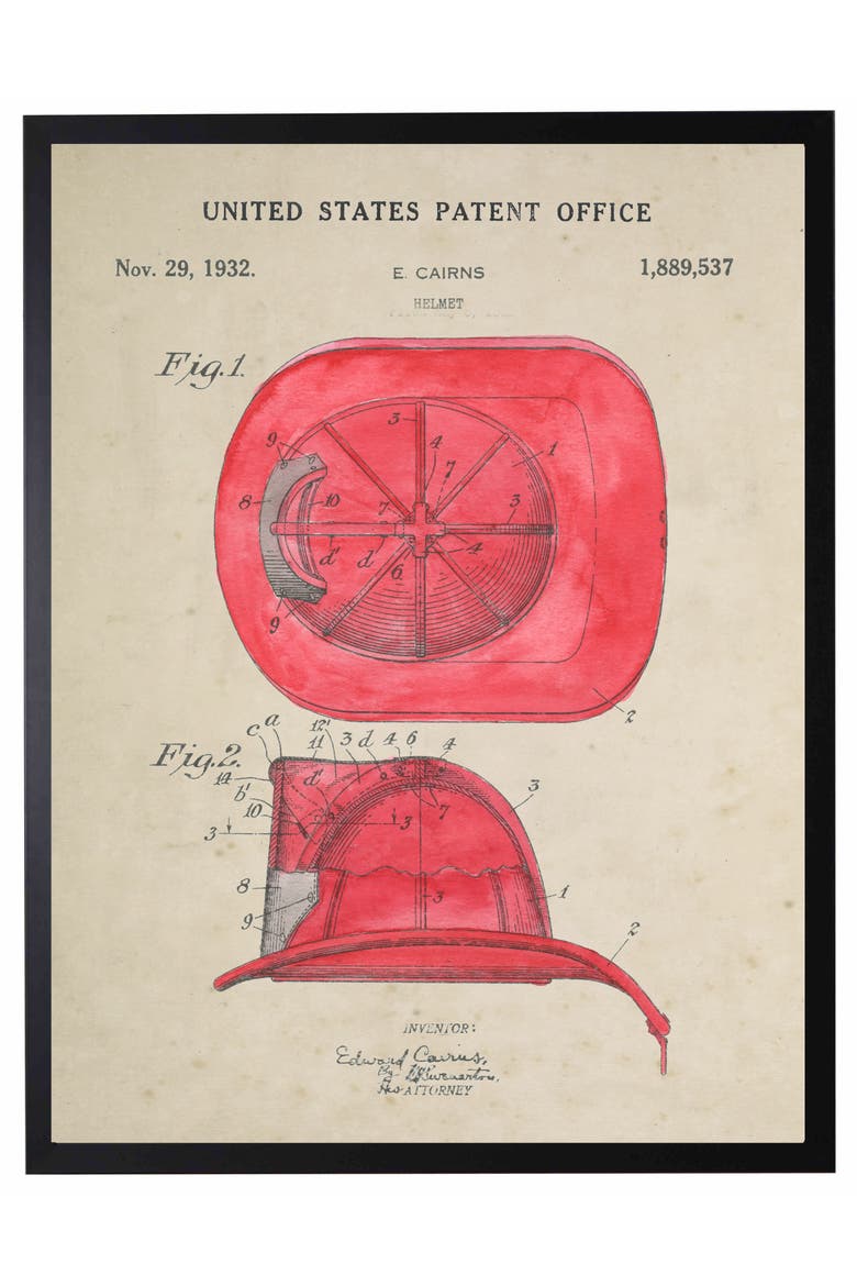 Fireman's Helmet Patent in Black Frame, Main, color, No Color