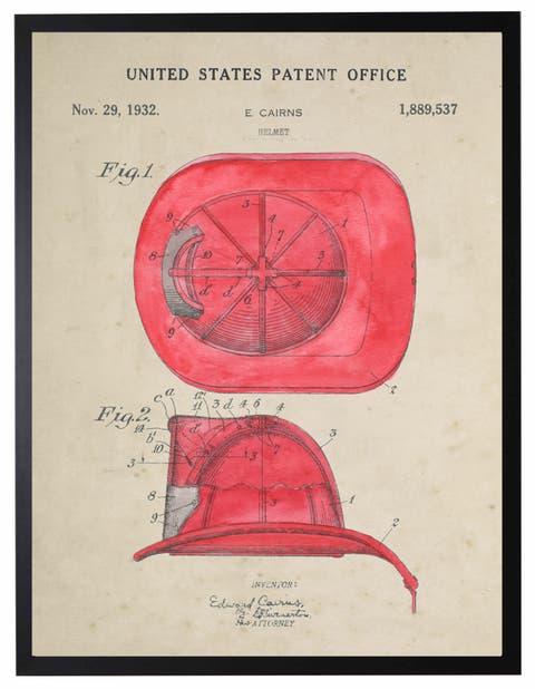 Fireman's Helmet Patent in Black Frame