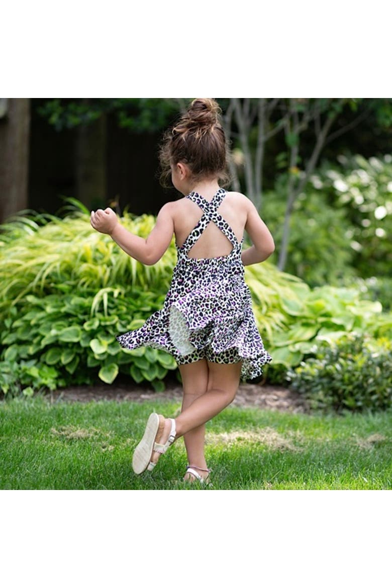 Girls Cross Back Dress, Alternate, color, Neon Leopard