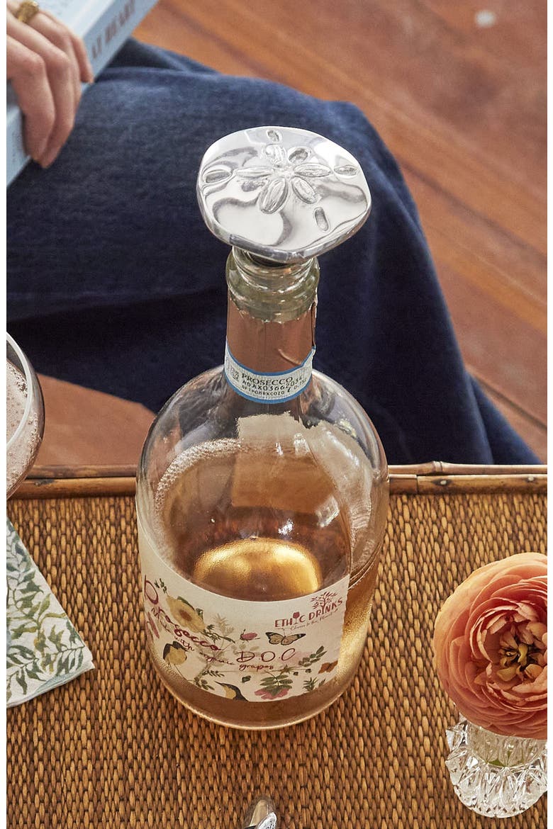 Sand Dollar Flat Bottle Stopper, Alternate, color, SILVER