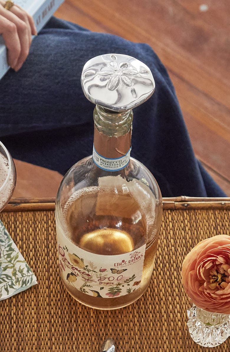 Mariposa Sand Dollar Flat Bottle Stopper, Alternate, color, Silver