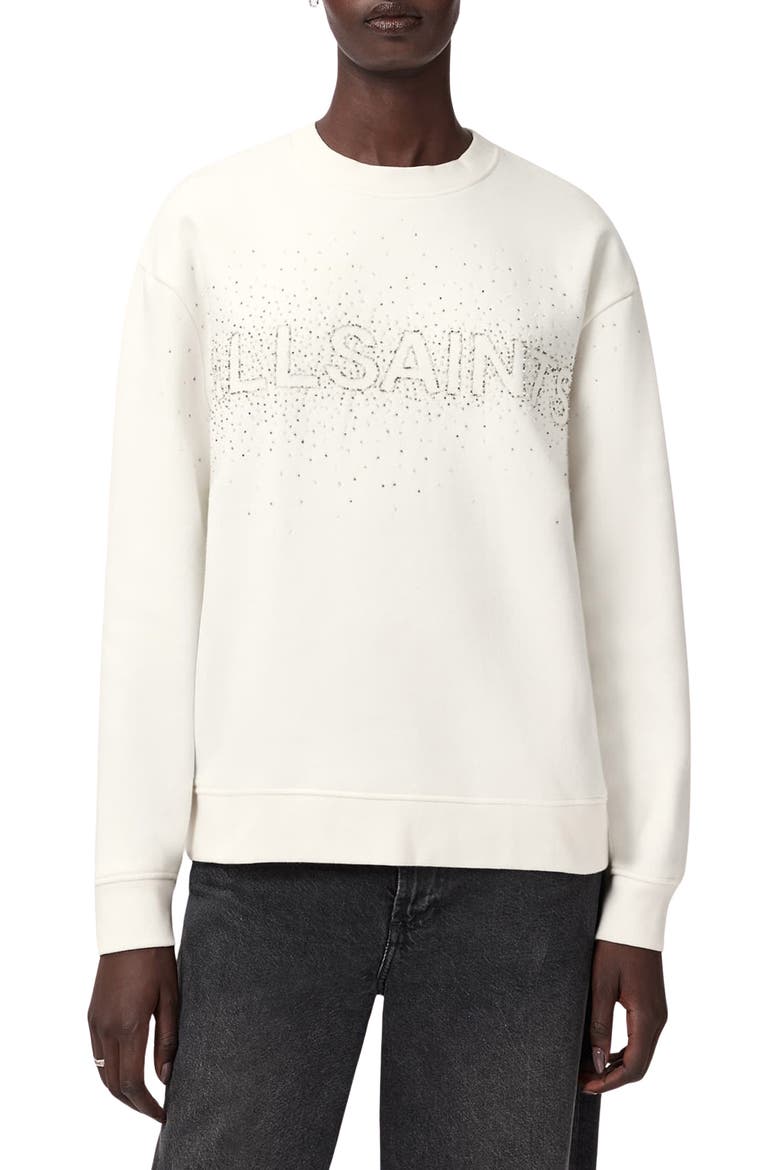 Etta Crystal Embellished Fleece Sweatshirt, Main, color, WHITE