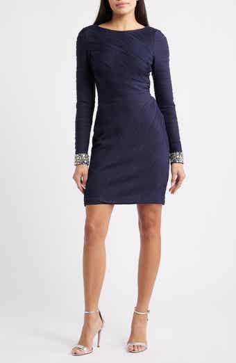 Rhinestone Detail Long Sleeve Cocktail Dress
