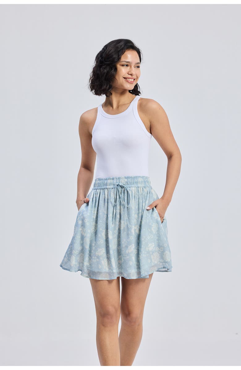 Reistor Drawstring Short Skirt in Blue Florals, Alternate, color, Floral Whispers