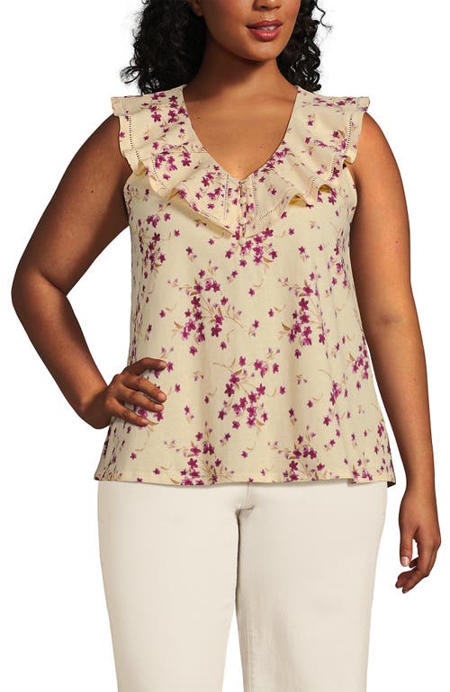 Shop Lands' End V Neck Cascade Ruffle Top In Cream/granite Snowdrop Floral