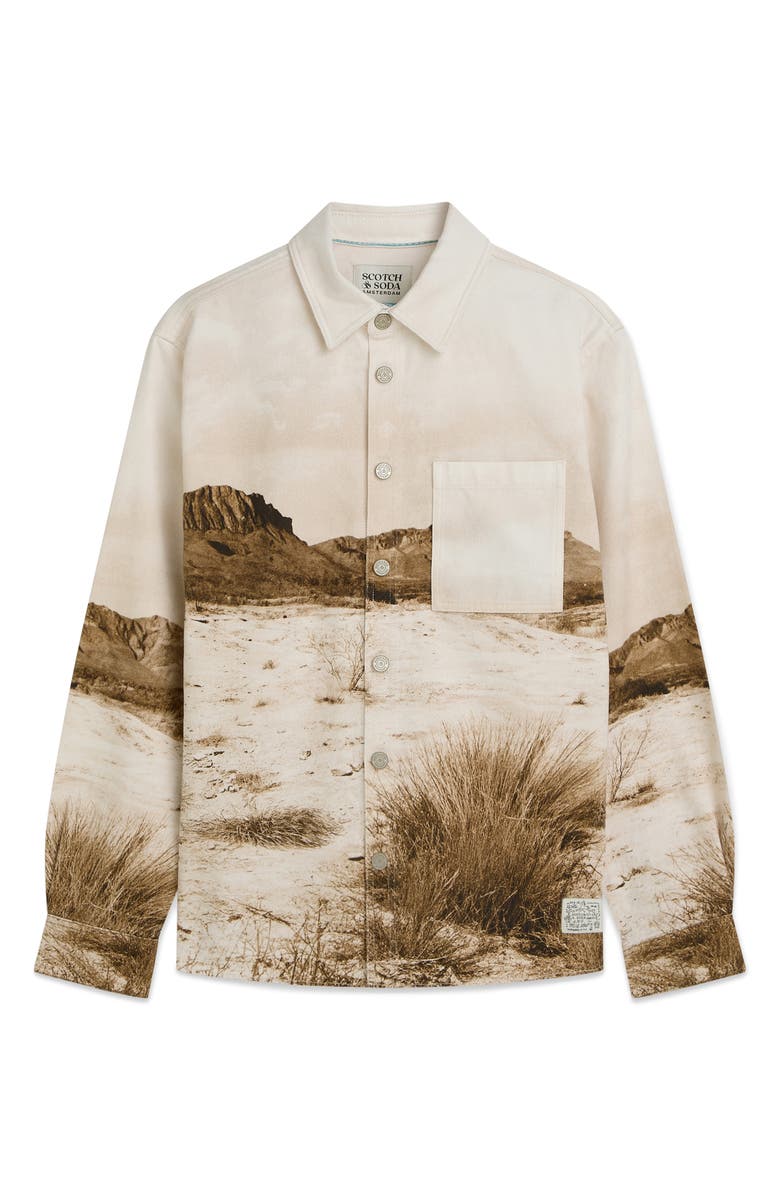 Scotch & Soda Scenery Button-Up Cotton Overshirt, Alternate, color, Longhorn Sepia